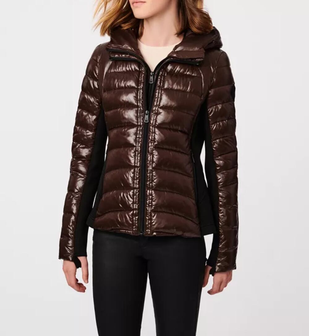 Bernardo Chocolate Hooded Water Resistant Packable Puffer Jacket, Sz M -- NWT